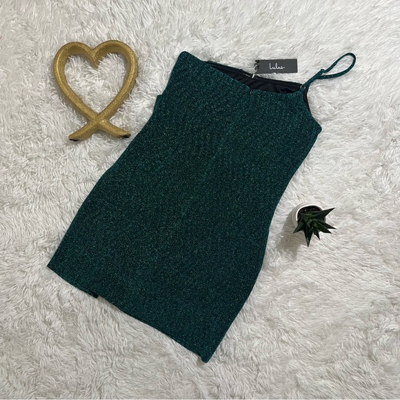 NWT LULUS Rise and Shine Teal Metallic One-Shoulder Twist-Front Mini Dress - Picture 3 of 9